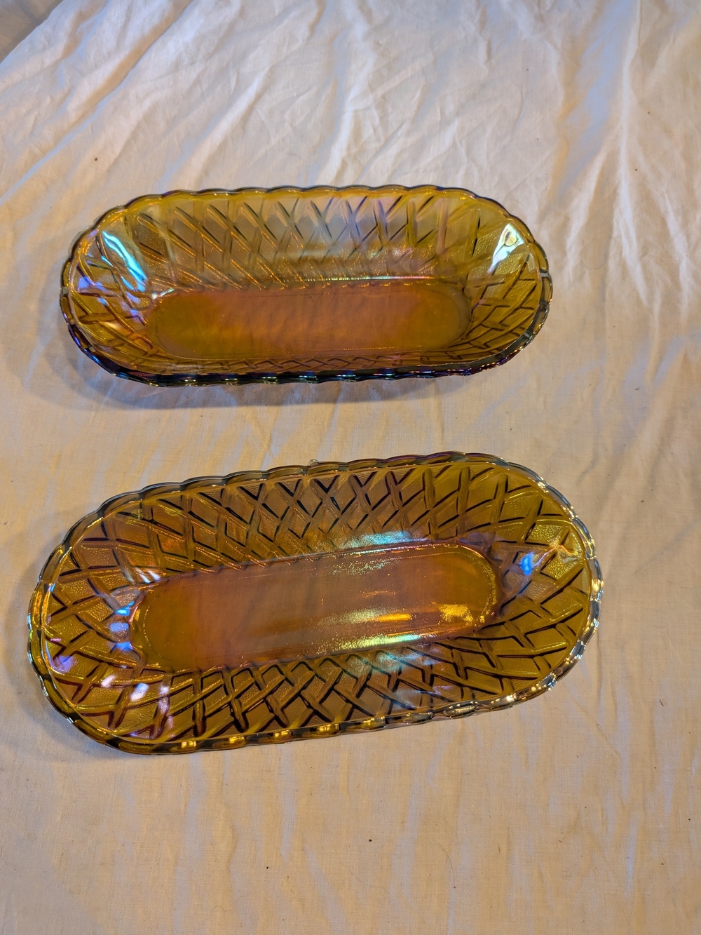 RESERVE Indiana Glass Iridescent Amber Oval Serving Dishes